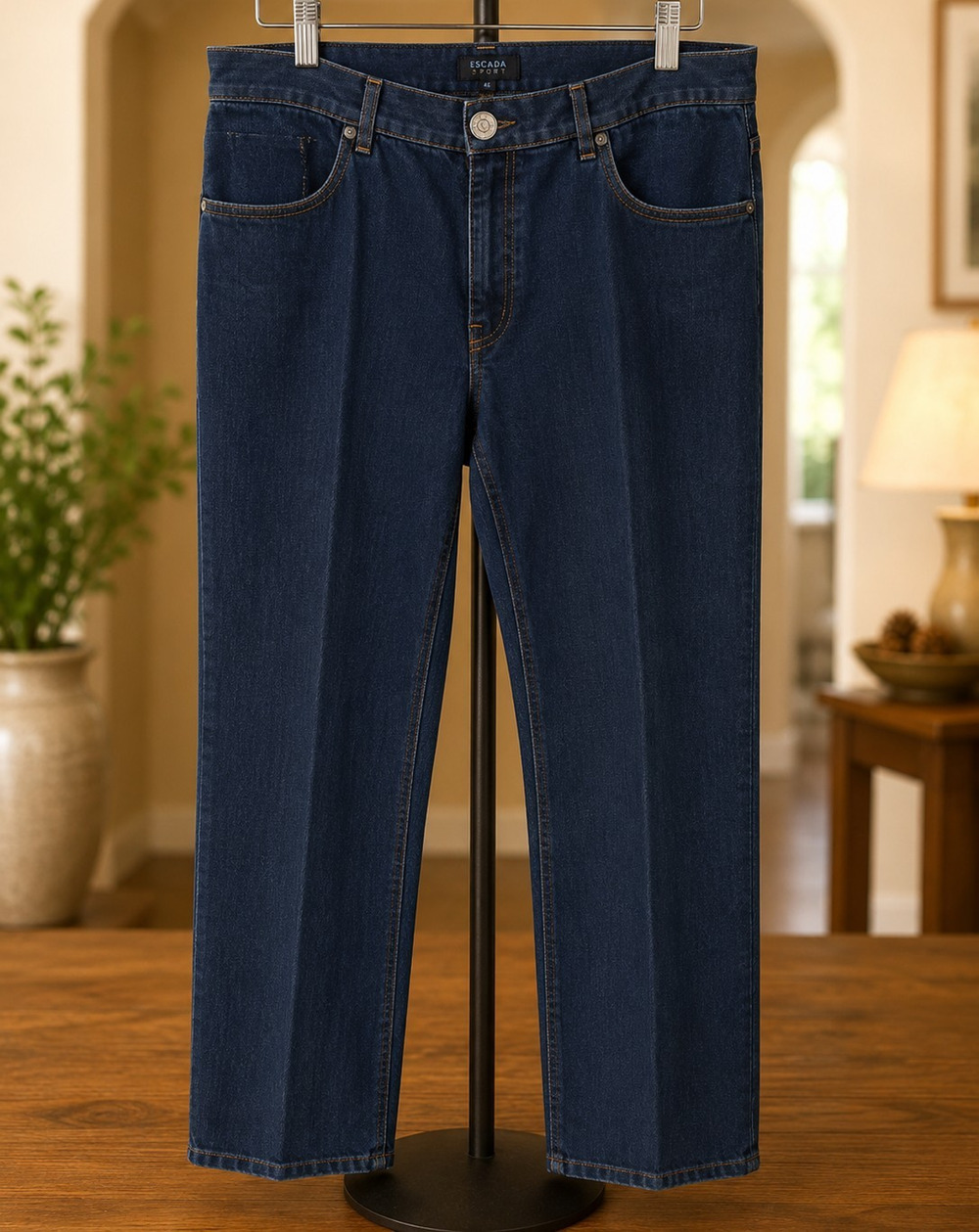 Women's Escada Sport Linda Jeans IT 46 Blue Metallic Gold Sheen Made in Italy